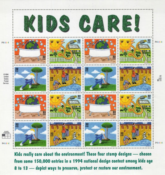 US 2951-2954 Mint Sheet (MNH) Earth Day Kids Care 32-Cent 1995 ZAYIX