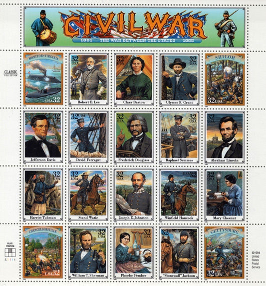 US 2975 Mint Sheet (MNH) Civil War Miniature Sheet 32-Cent 1995 ZAYIX