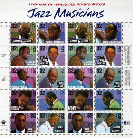 US 2983-2992 Mint Sheet (MNH) Legends Of Music Jazz Musicians 32-Cent 1995 ZAYIX