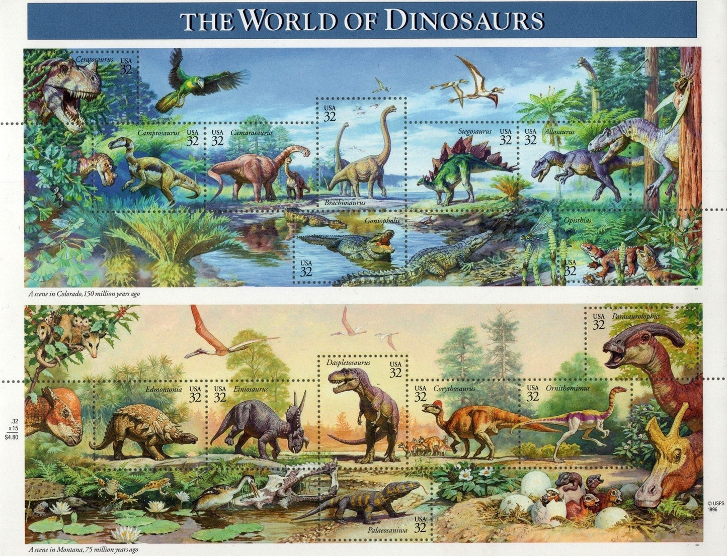 US 3136 Mint Sheet (MNH) The World Of Dinosaurs 32-Cent 1997 ZAYIX