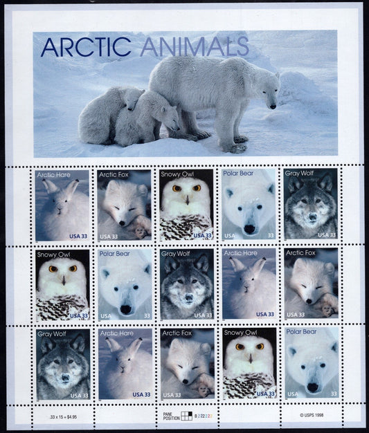 US 3288-3292 Mint Sheet (MNH) Arctic Animals 33-Cent 1999 ZAYIX
