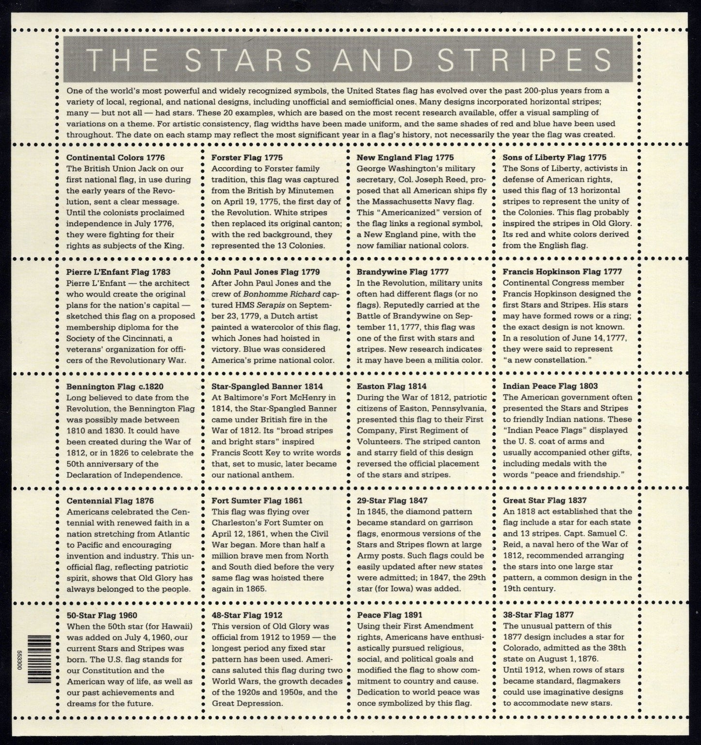 US 3403 Mint Sheet (MNH) The Stars And Stripes Historic Flags 33-Cent 2000 ZAYIX