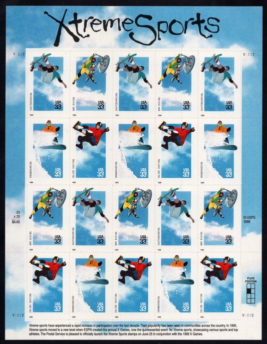 US 3321-3324 Mint Sheet (MNH) Xtreme Sports 33-Cent 1999 ZAYIX