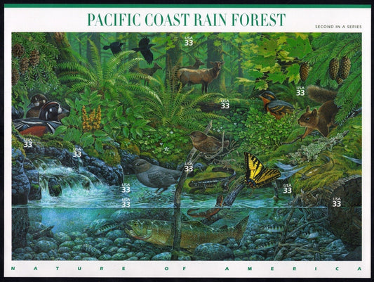US 3378 Mint Sheet (MNH) Pacific Coast Rain Forest 33-Cent 2000 ZAYIX