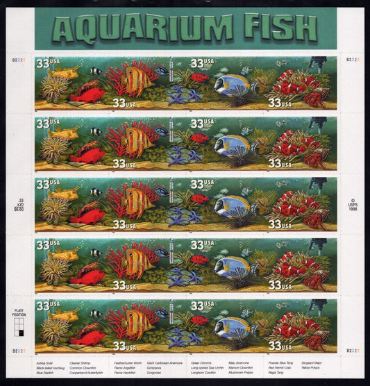 US 3317-3320 Mint Sheet (MNH) Aquarium Fish 33-Cent 1999 ZAYIX