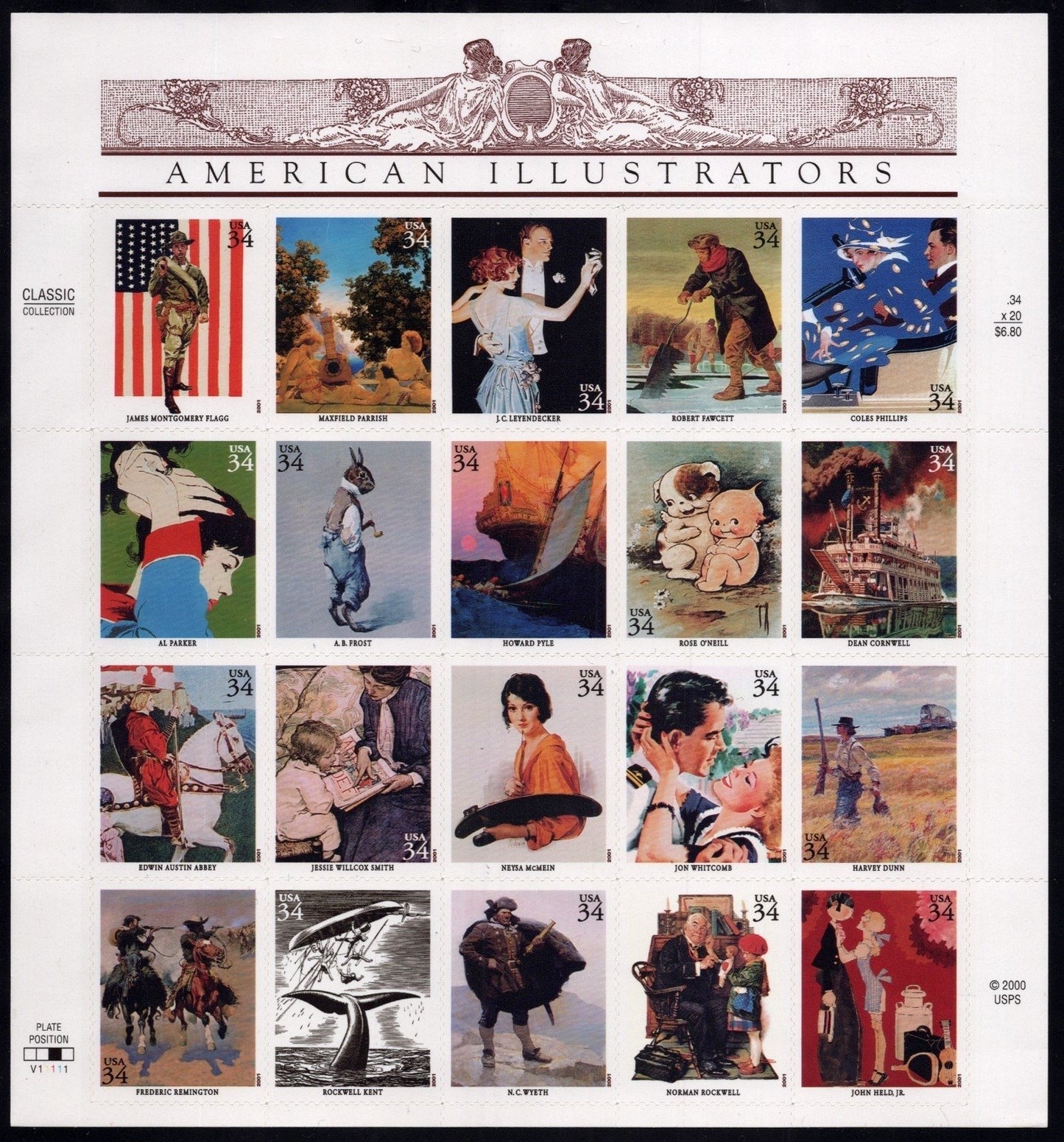 US 3502 Mint Sheet (MNH) American Illustrators 34-Cent 2001 ZAYIX