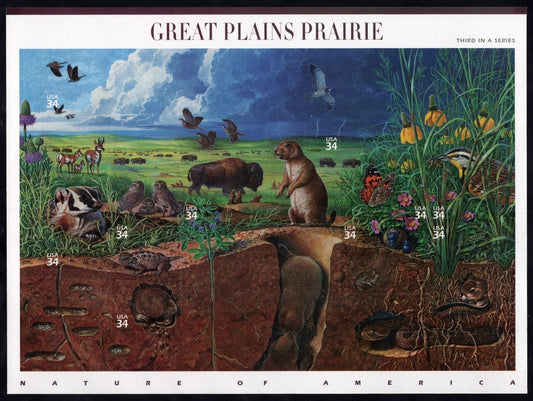 US 3506 Mint Sheet (MNH) Great Plains Prairie Miniature Sheet 34-Cent 2001 ZAYIX
