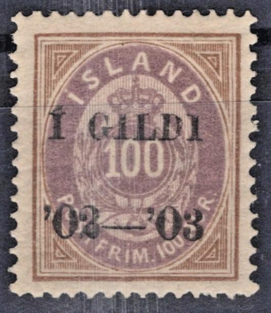 Iceland 1902 100a brown & violet Black Overprint Scott #68 MH VF ZAYIX