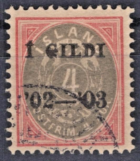 Iceland 1902 4a rose & gray Black Overprint Scott #51 Used VF ZAYIX