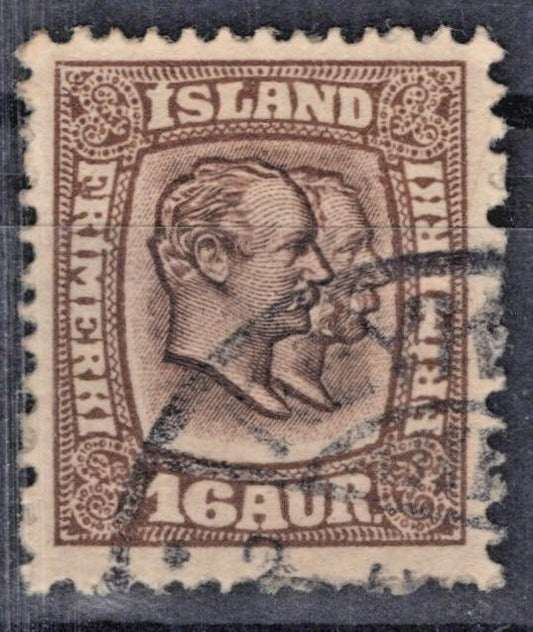 Iceland 1907 16a brown Kings Christian IX Frederik VIII Scott #78 Used VF ZAYIX