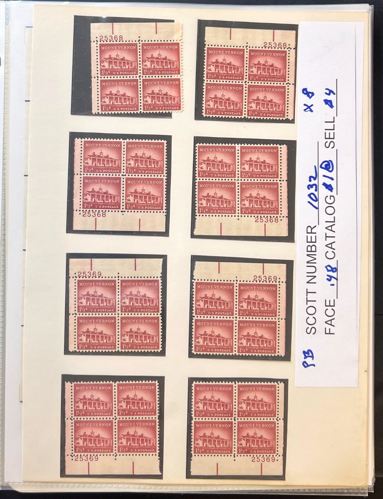 United States Plate Block & Half Sheets Stamp Collection Album MNH ZAYIX