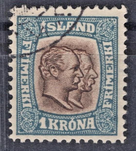Iceland 1907 1k blue & brn Christian IX Frederik VIII Scott #83 Used VF ZAYIX