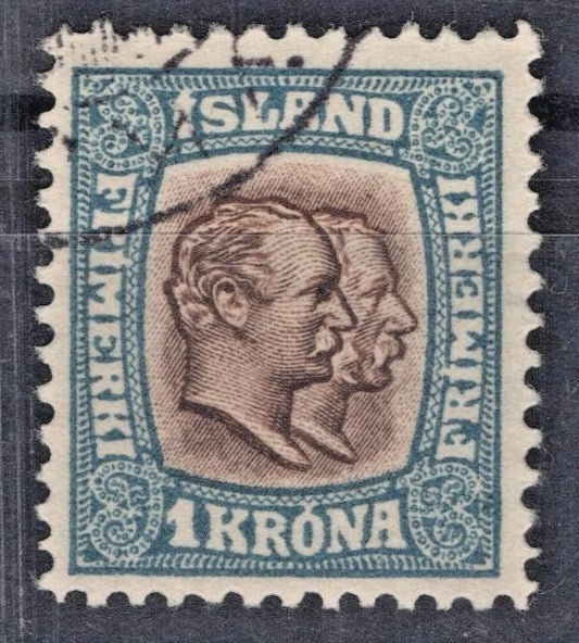 Iceland 1907 1k blue & brn Christian IX Frederik VIII Scott #83 Used VF ZAYIX