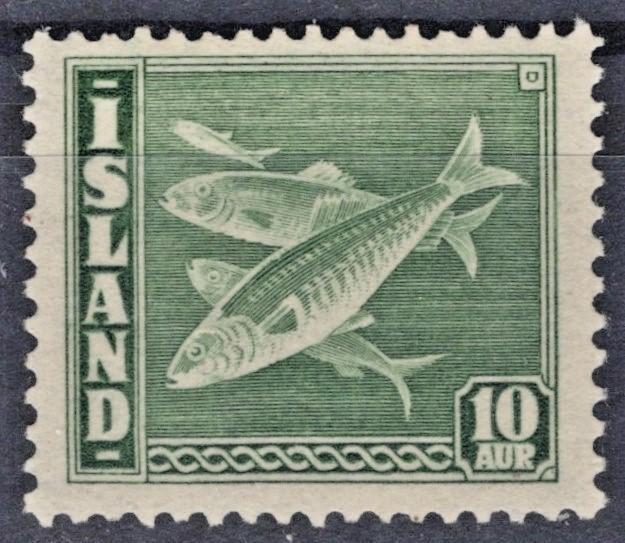 Iceland 1939 10a green Codfish Perf 14 x 13 1/2 Scott #221b MH F-VF ZAYIX
