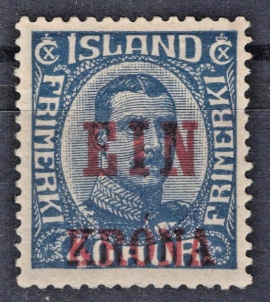 Iceland 1926 1k on 40a dark blue Surcharged in Red Scott #150 MH F-VF ZAYIX