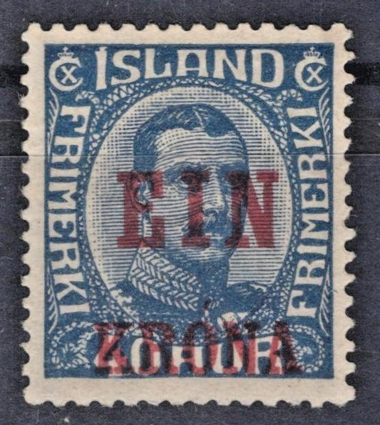 Iceland 1926 1k on 40a dark blue Surcharged in Red Scott #150 MH F-VF ZAYIX