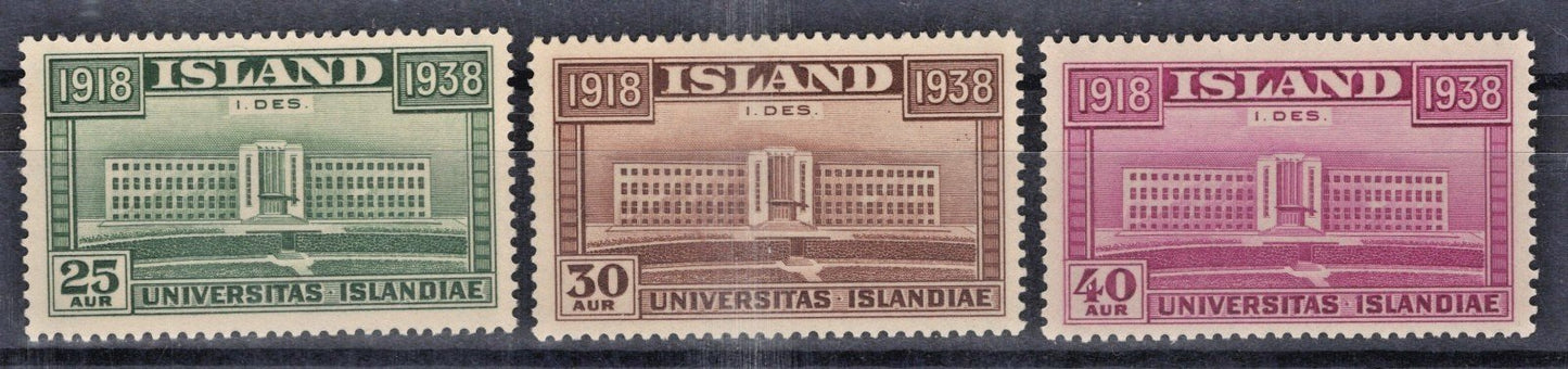 Iceland 1938 University of Iceland Architecture Scott #209-211 MNH VF ZAYIX