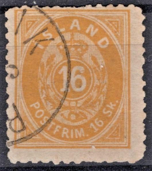 Iceland 1873 16s yellow Scott #7 Used Fine ZAYIX