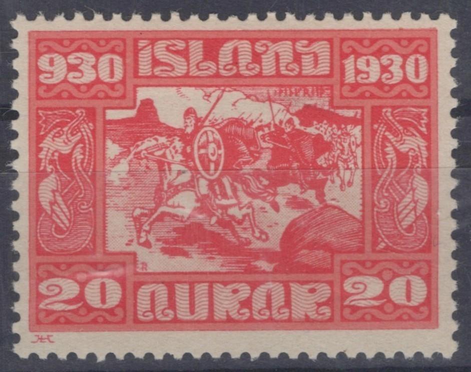 Iceland 1930 20a rose red & sal Vikings Horses Scott #157 MH VF ZAYIX