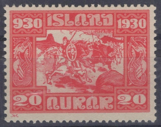 Iceland 1930 20a rose red & sal Vikings Horses Scott #157 MH VF ZAYIX