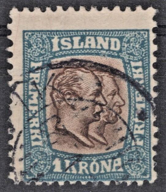 Iceland 1907 1k blue & brown Kings Christian/ Frederik Scott #83 Used Fine ZAYIX