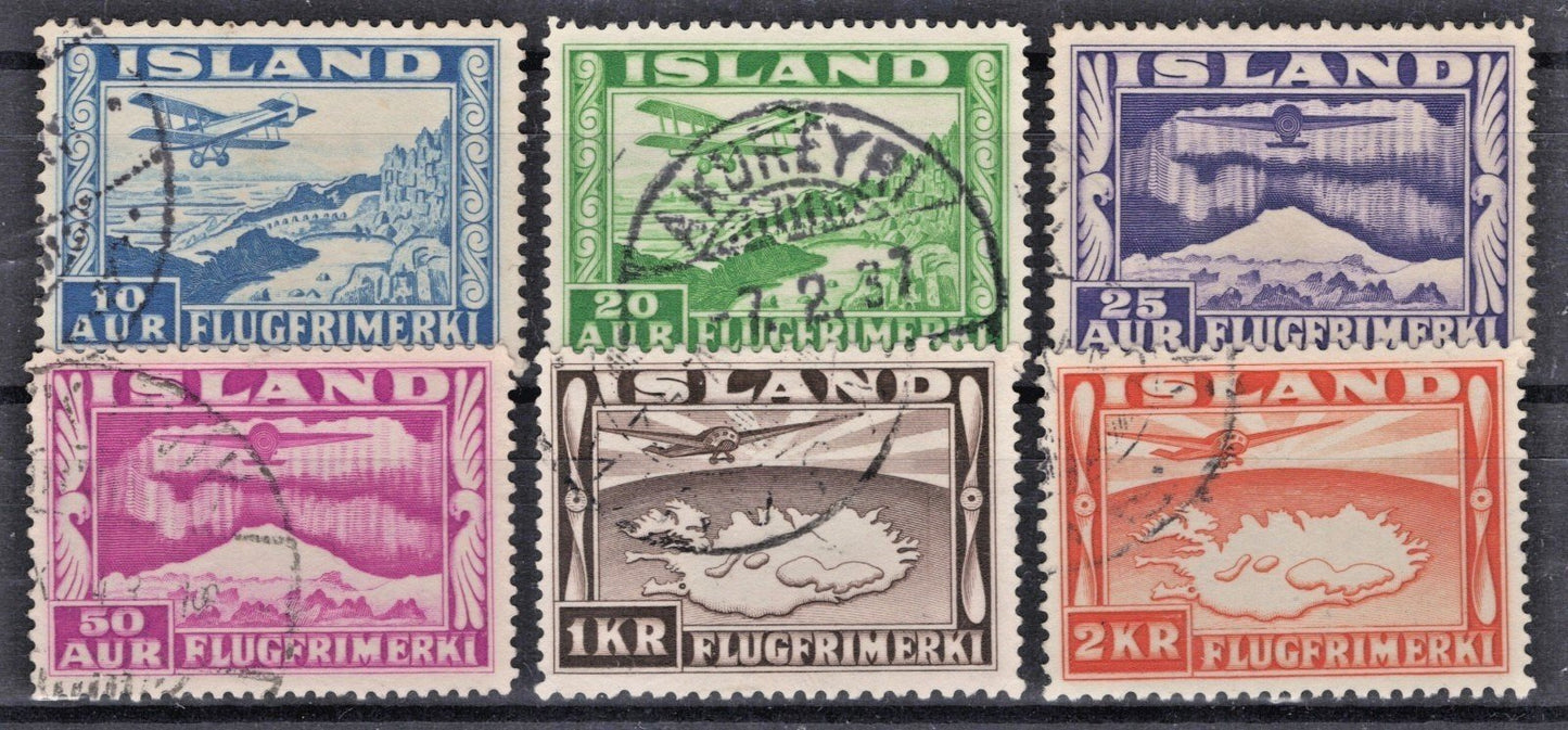 Iceland 1934 Aviation, Maps, Planes Air Post Scott #C15-C20 Used VF ZAYIX