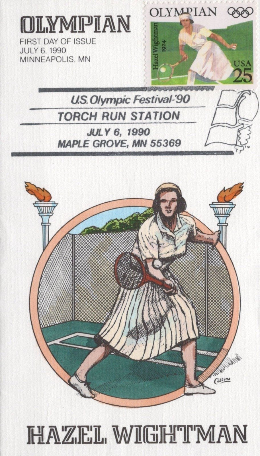 US Olympics Collins Hand-Painted FDC Tennis Swimming Hockey ZAYIX