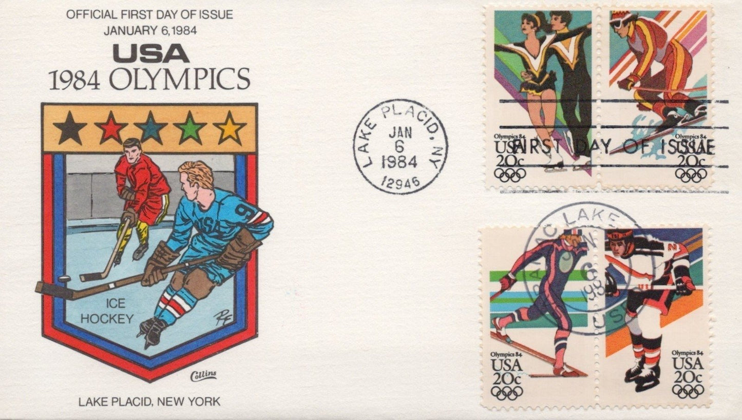 US Olympics Collins Hand-Painted FDC Tennis Swimming Hockey ZAYIX