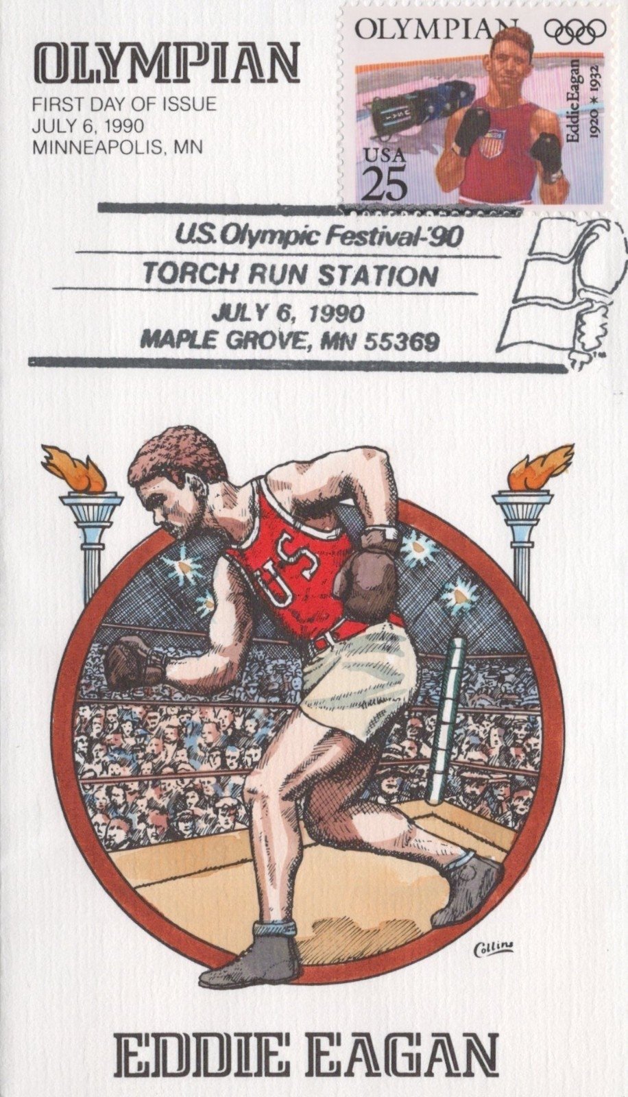US Olympics Collins Hand-Painted FDC Tennis Swimming Hockey ZAYIX