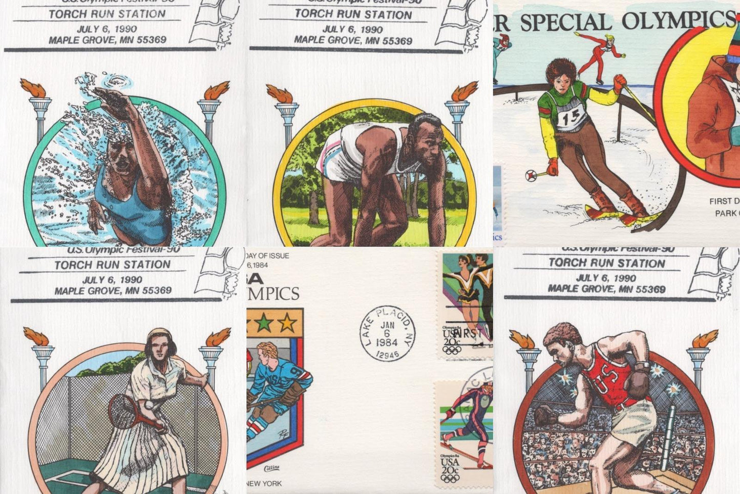 US Olympics Collins Hand-Painted FDC Tennis Swimming Hockey ZAYIX