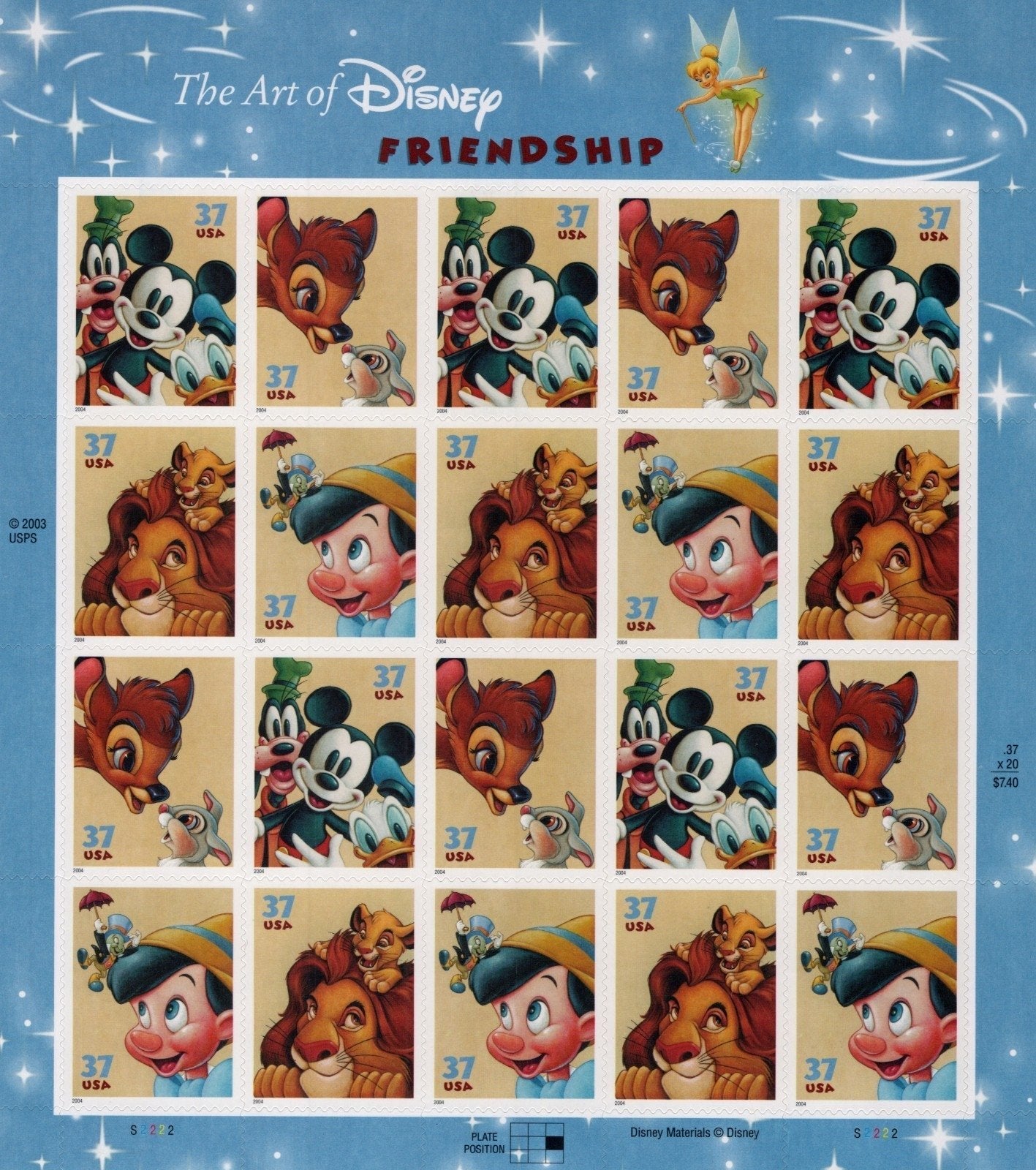 US 3865-3868 Mint Sheet (MNH) The Art Of Disney Friendship 37-Cent 2004 ZAYIX