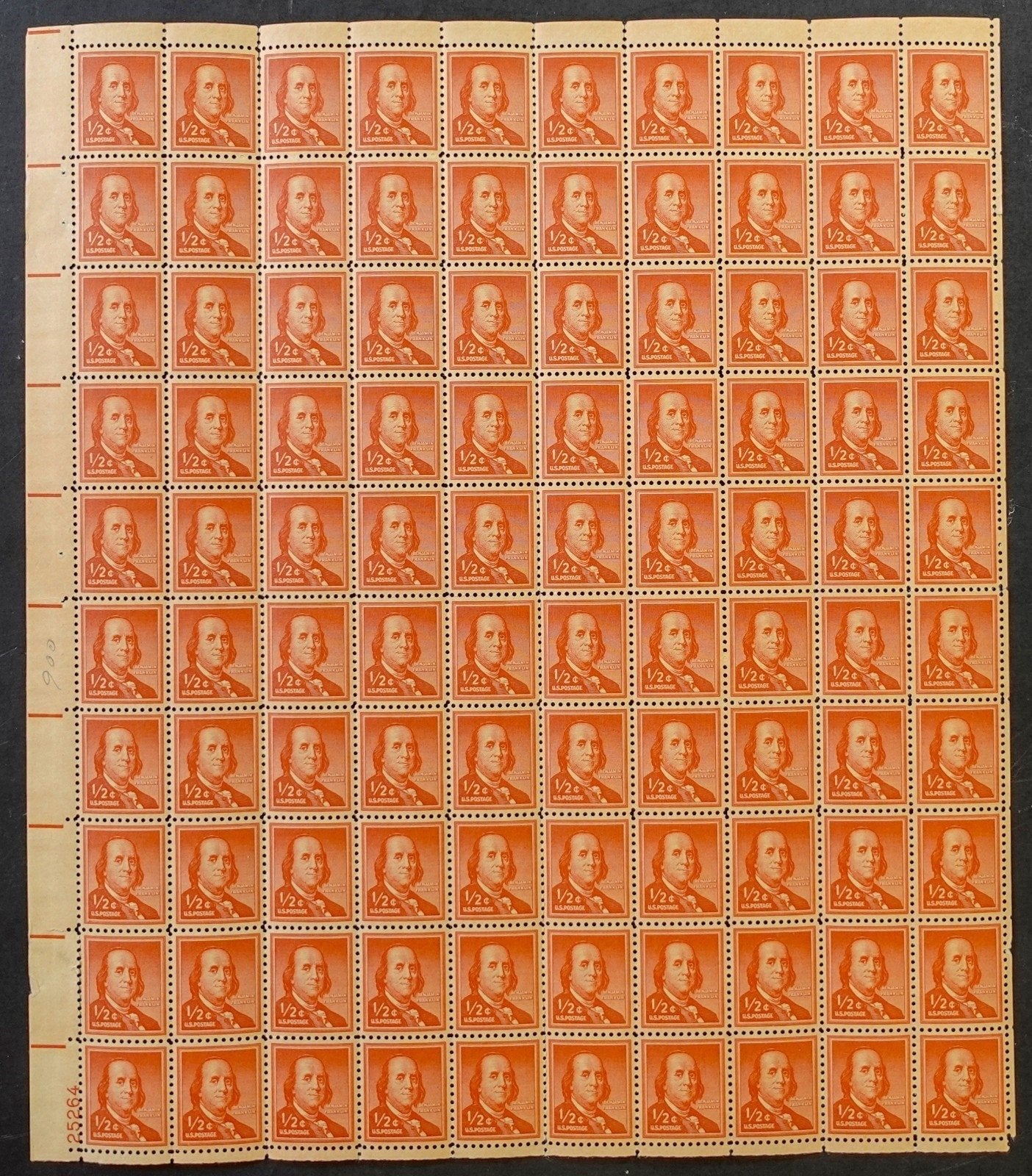 US 1030 Mint Sheet (MNH) Benjamin Franklin Liberty Series 1/2-Cent 1955 ZAYIX