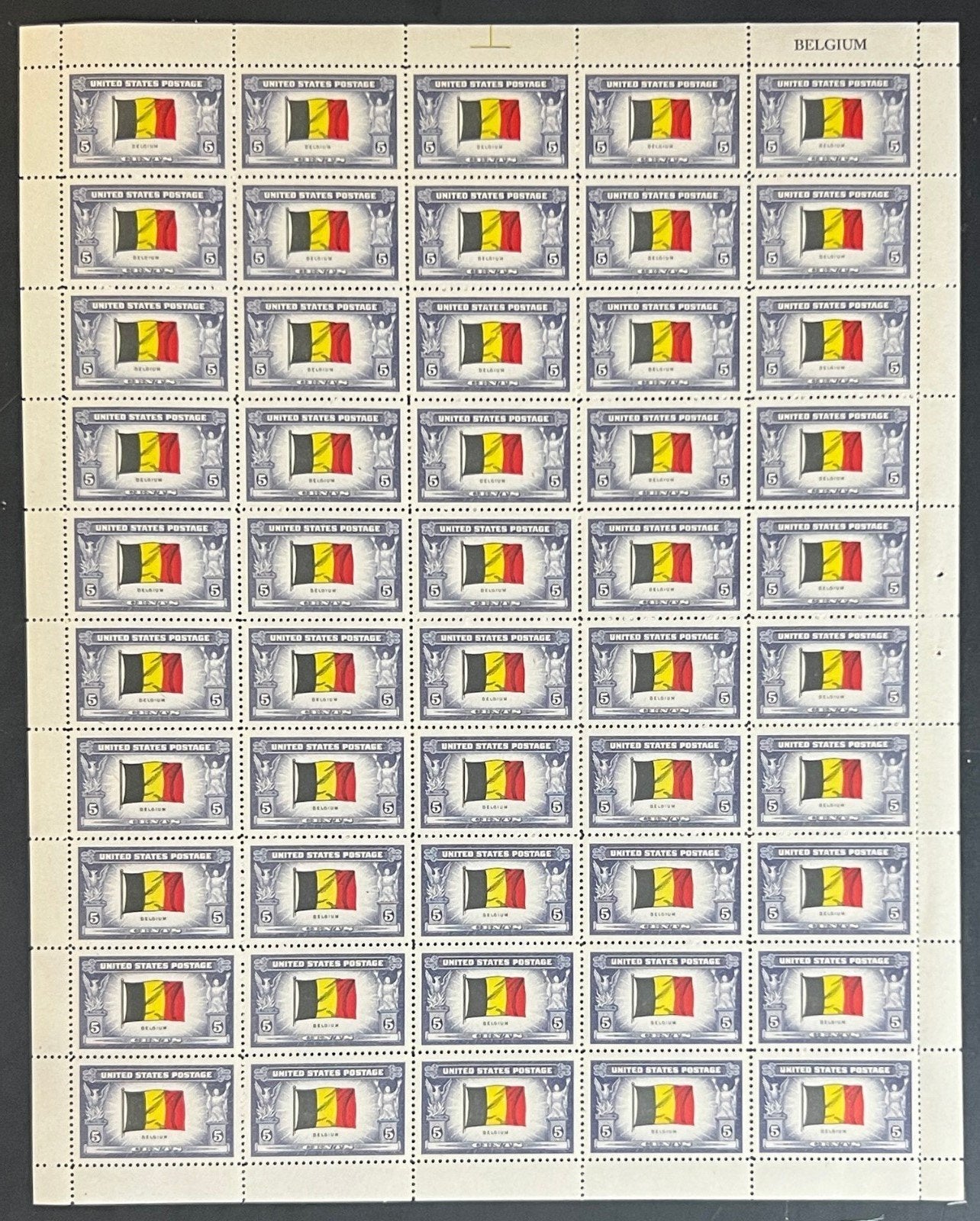 US 914 Mint Sheet (MNH) Overrun Nations Belgium 5-Cent 1943 ZAYIX