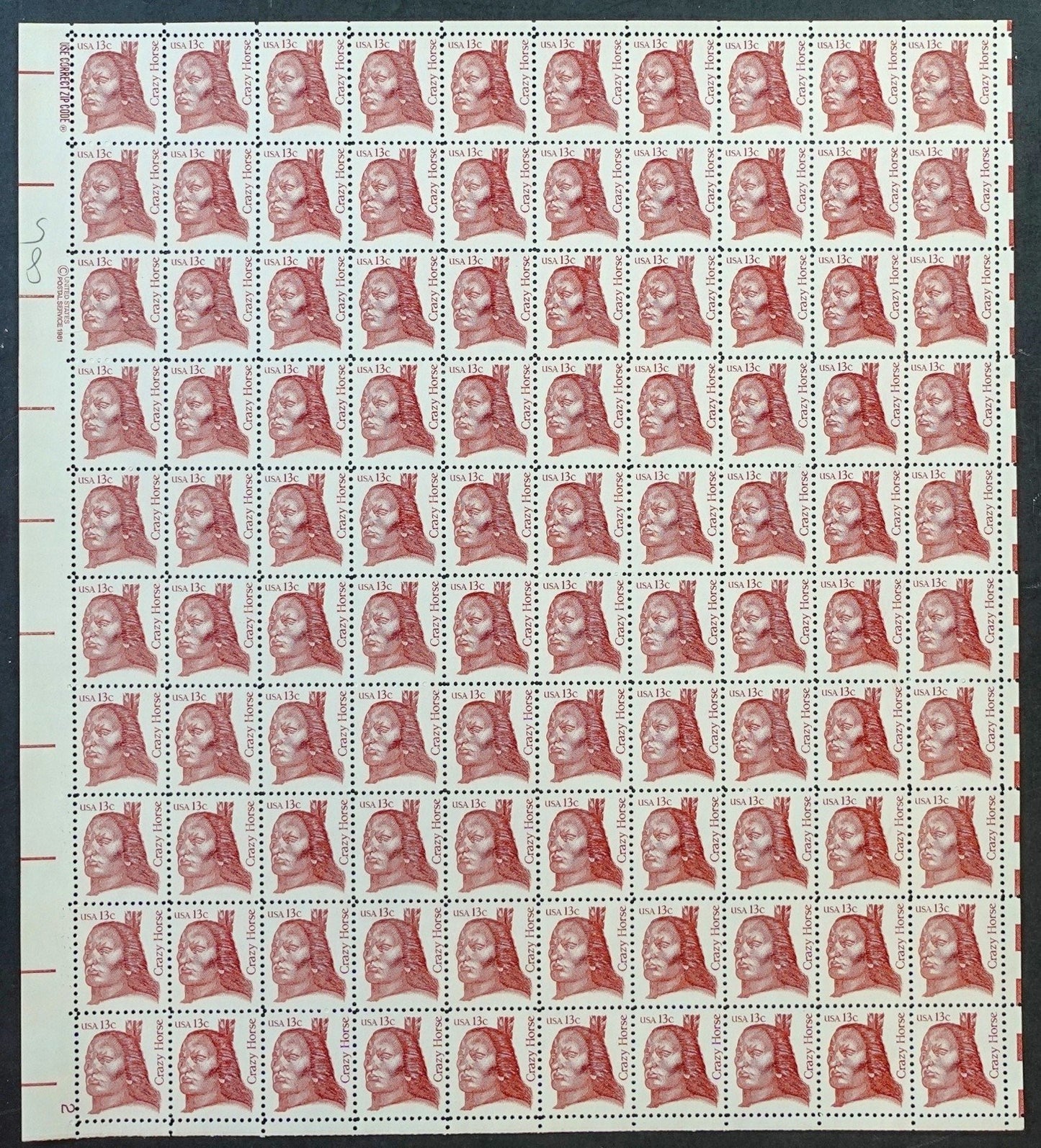 US 1855 Mint Sheet (MNH) Crazy Horse Lakota 13-Cent 1982 ZAYIX