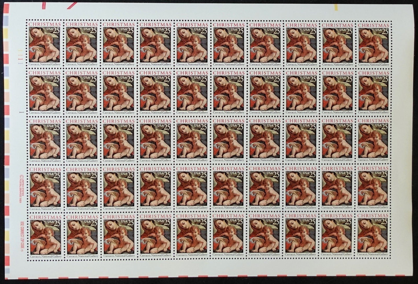 US 2427 Mint Sheet (MNH) Caracci Madonna & Child 25-Cent 1989 ZAYIX