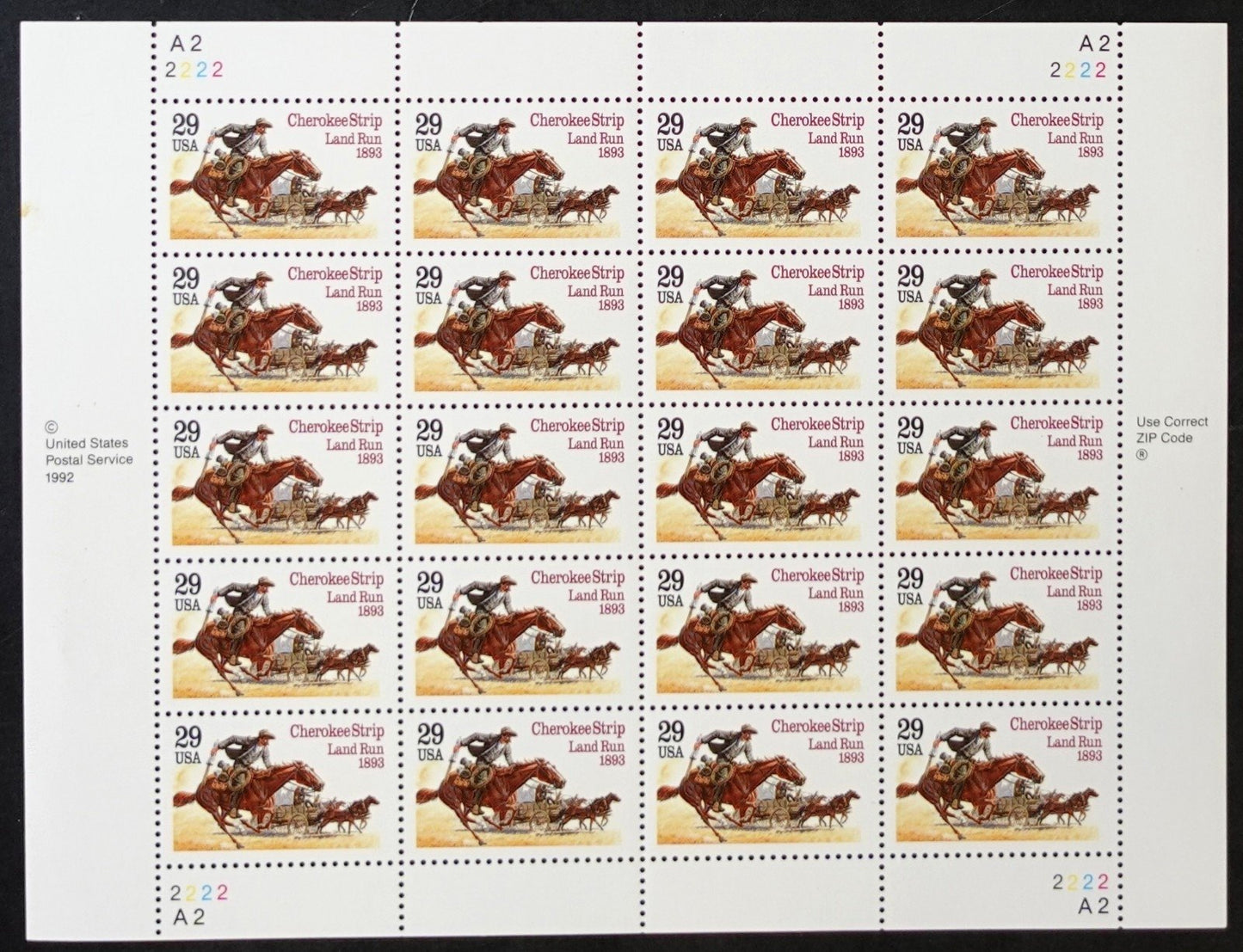 US 2754 Mint Sheet (MNH) Cherokee Strip Land Rush 29-Cent 1993 ZAYIX