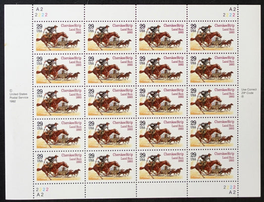US 2754 Mint Sheet (MNH) Cherokee Strip Land Rush 29-Cent 1993 ZAYIX