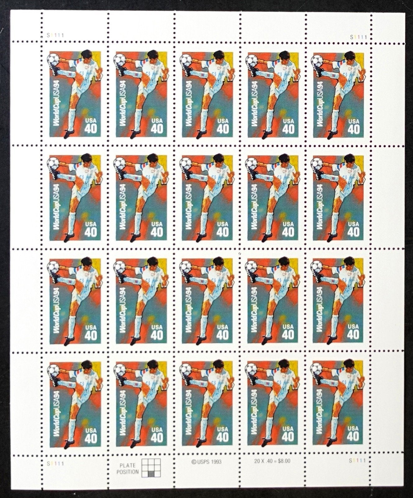 US 2835 Mint Sheet (MNH) World Cup Soccer 40-Cent 1994 ZAYIX