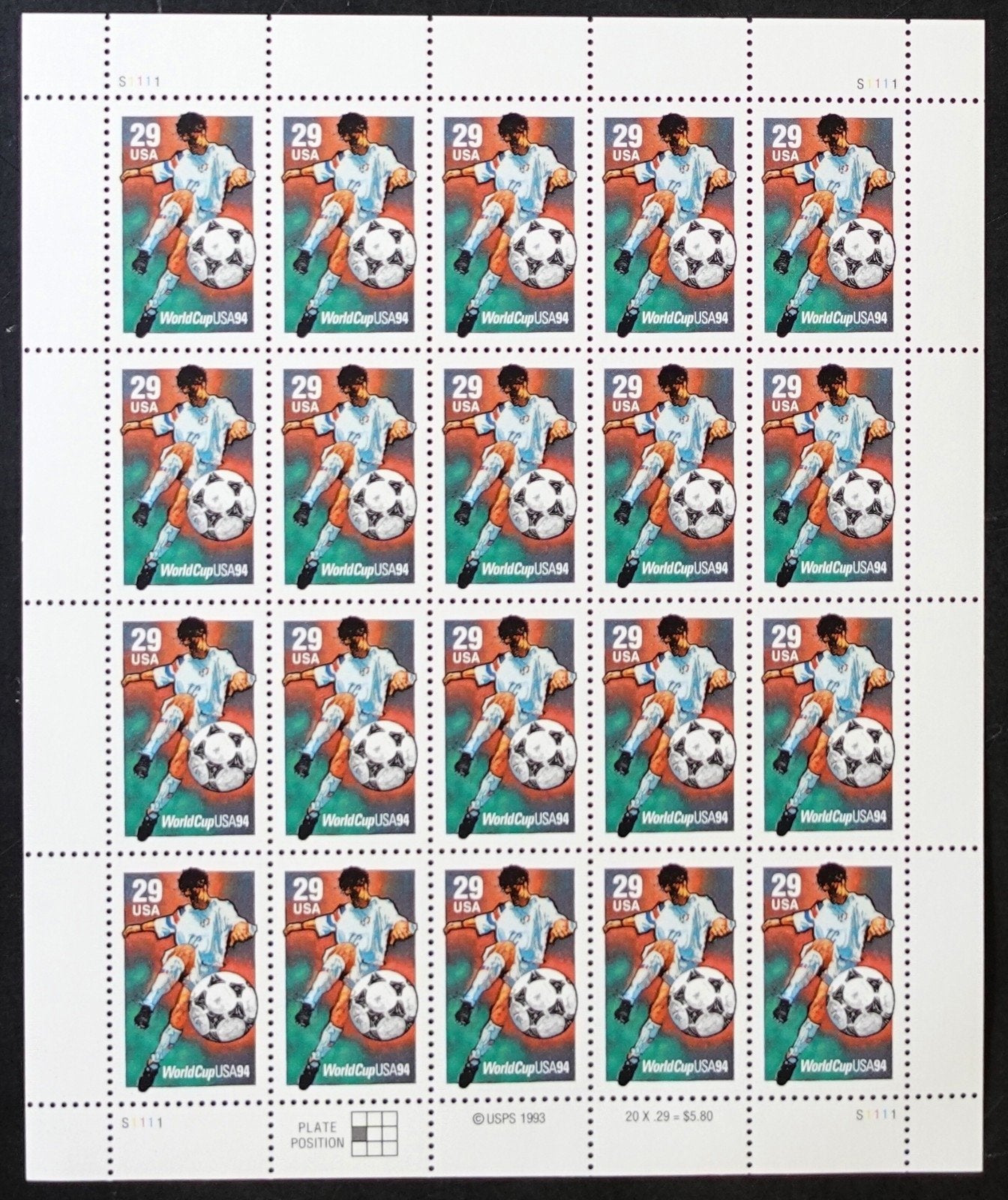 US 2834 Mint Sheet (MNH) World Cup Soccer 29-Cent 1994 ZAYIX