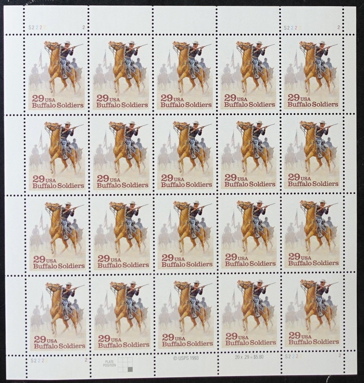 US 2818 Mint Sheet (MNH) Buffalo Soldiers 29-Cent 1993 ZAYIX
