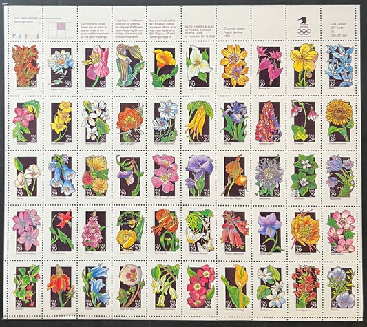US 2647-2696 Mint Sheet (MNH) Wildflowers Of America 29-Cent 1992 ZAYIX
