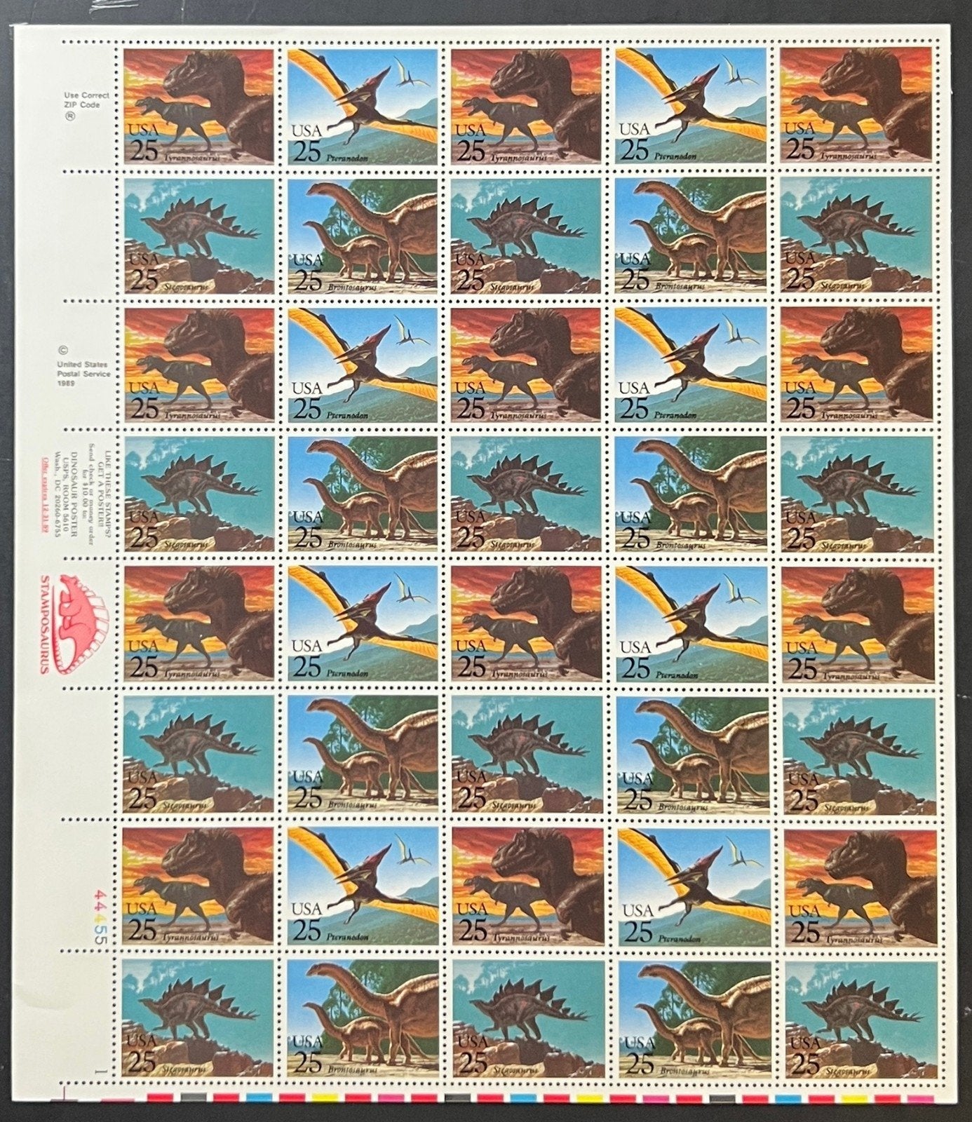 US 2422-2425 Mint Sheet (MNH) Prehistoric Animals 25-Cent 1989 ZAYIX