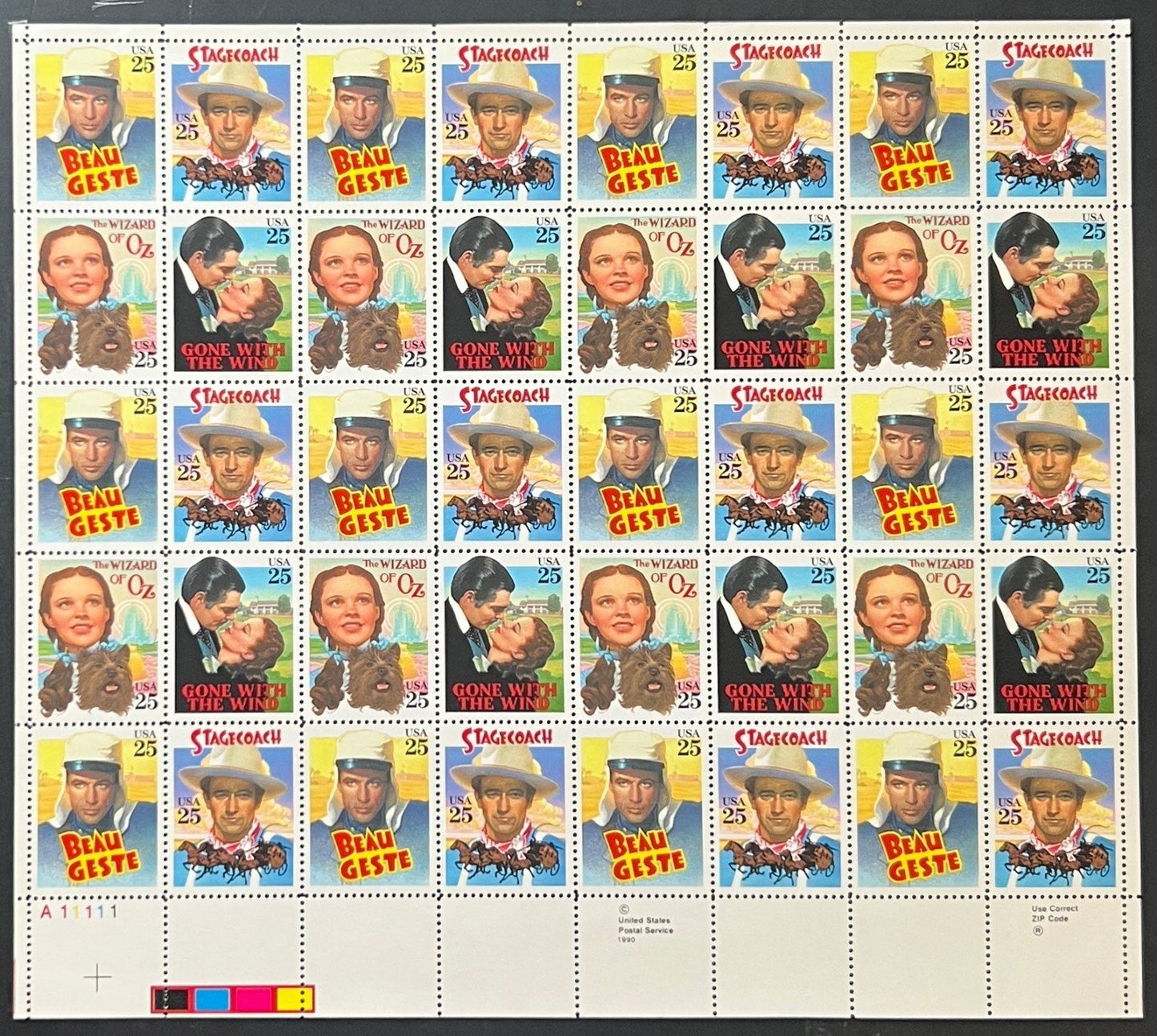 US 2445-2448 Mint Sheet (MNH) Classic Films 25-Cent 1990 ZAYIX