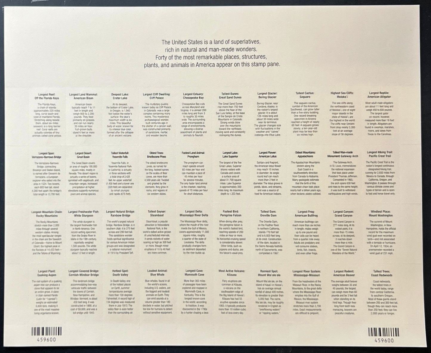 US 4033-4072 Mint Sheet (MNH) Wonders Of America 39-Cent 2006 ZAYIX