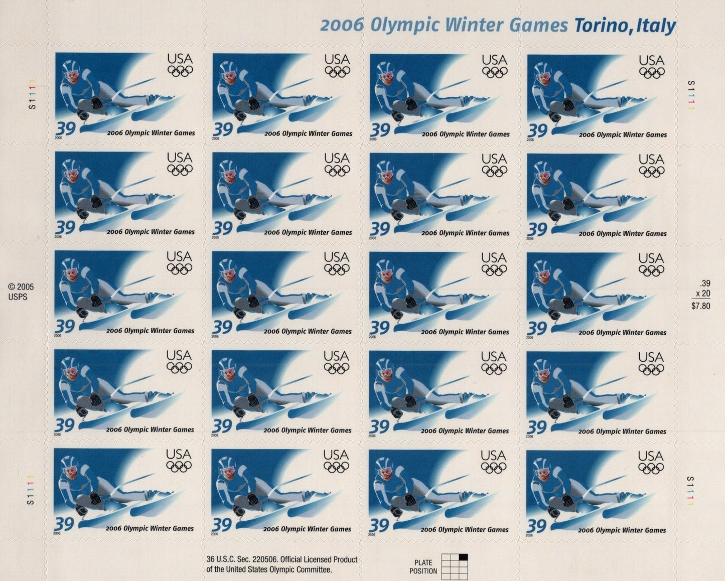 US 3995 Mint Sheet (MNH) Turin Winter Olympics 39-Cent 2006 ZAYIX