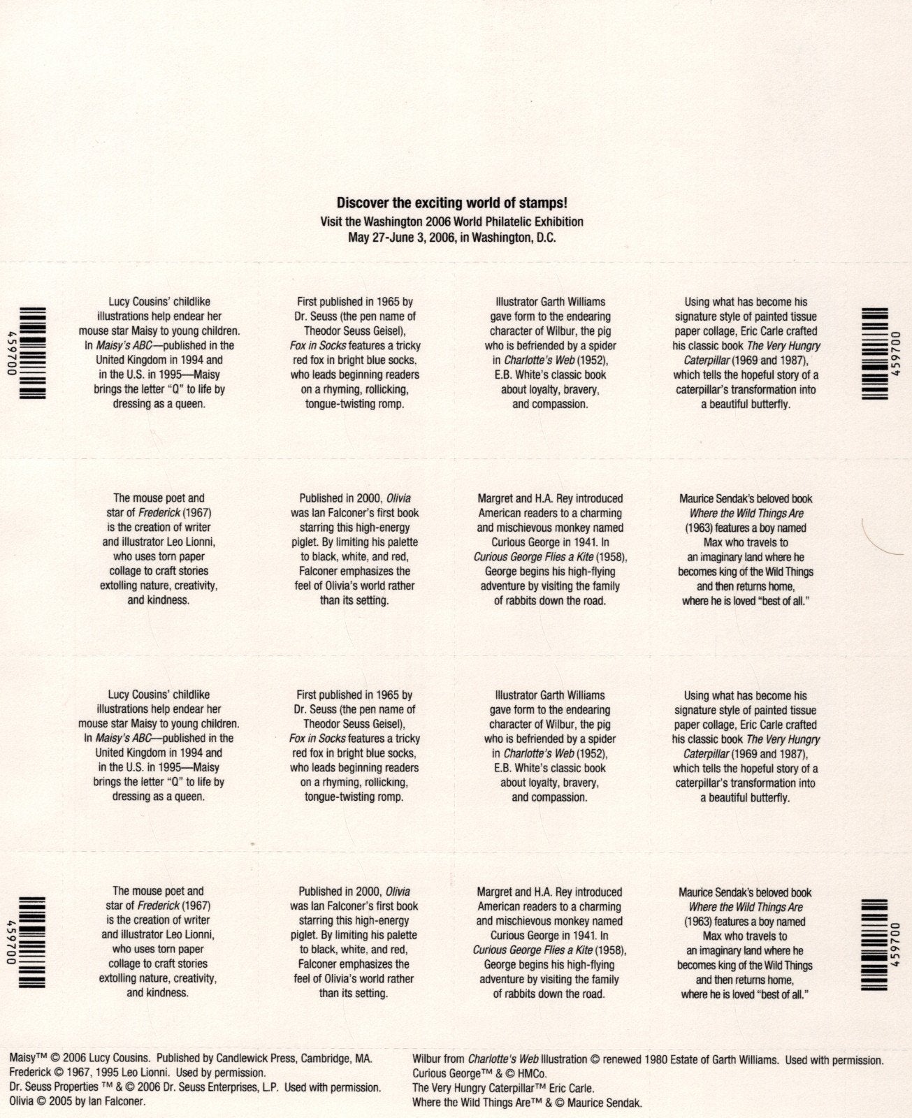 US 3987-3994 Mint Sheet (MNH) Favorite Children's Book 39-Cent 2006 ZAYIX