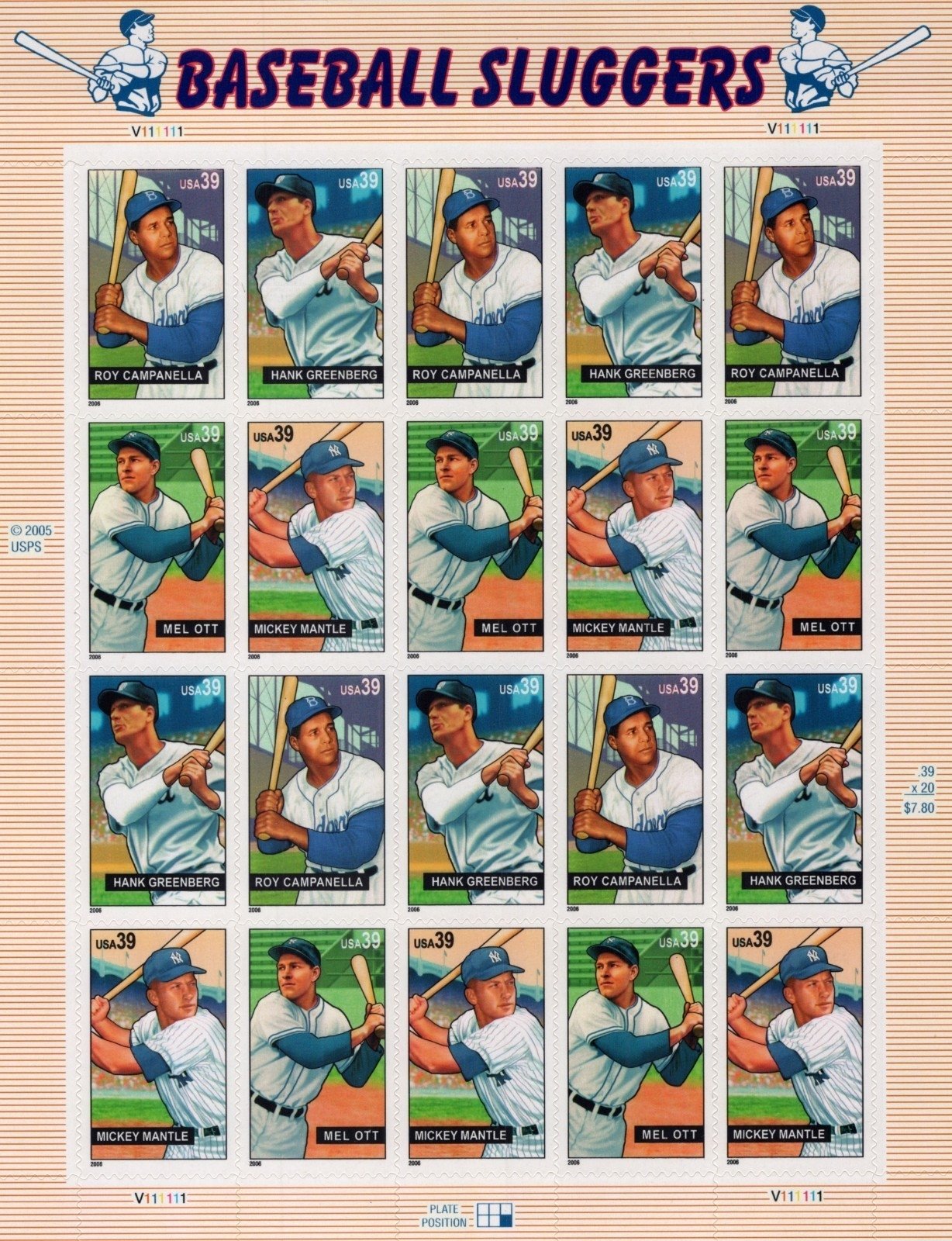 US 4080-4083 Mint Sheet (MNH) Baseball Sluggers 39-Cent 2006 ZAYIX