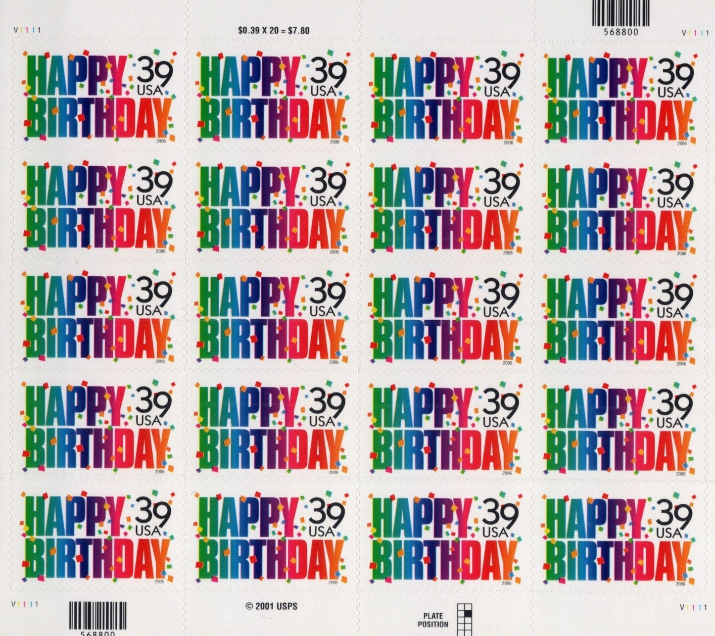 US 4079 Mint Sheet (MNH) Happy Birthday 39-Cent 2006 ZAYIX