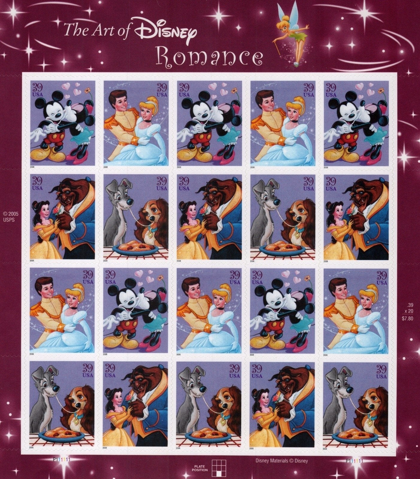 US 4025-4028 Mint Sheet (MNH) The Art Of Disney Romance 39-Cent 2006 ZAYIX
