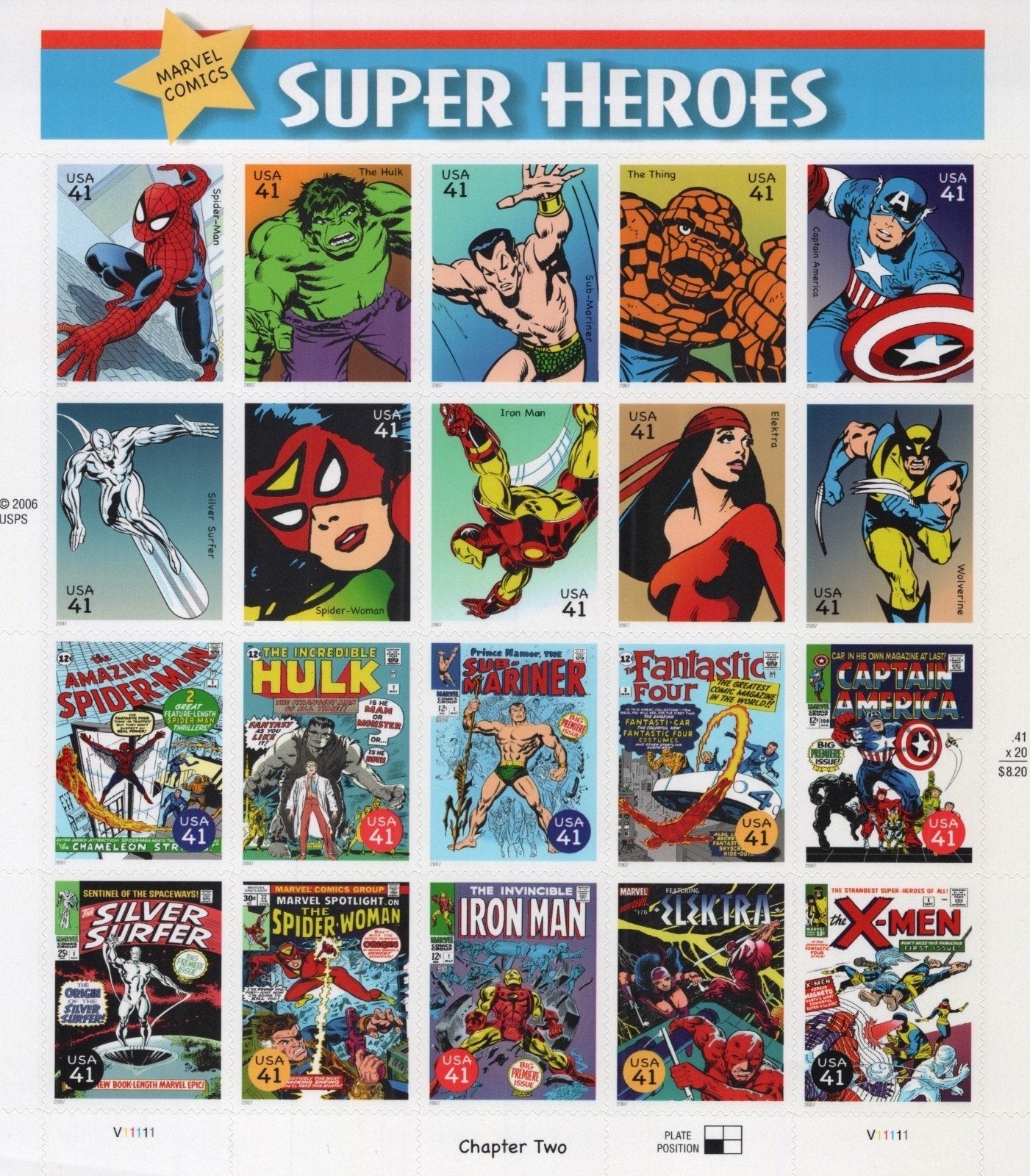US 4159 Mint Sheet (MNH) Super Heroes Marvel Comics 41-Cent 2007 ZAYIX